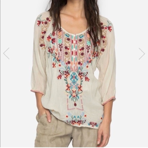 Johnny Was Dolora Scoop Neck Embroidered Shirt Top | Size Small - Picture 5 of 9
